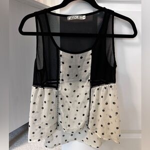 Chloe K black & white polka dot flowy tank blouse